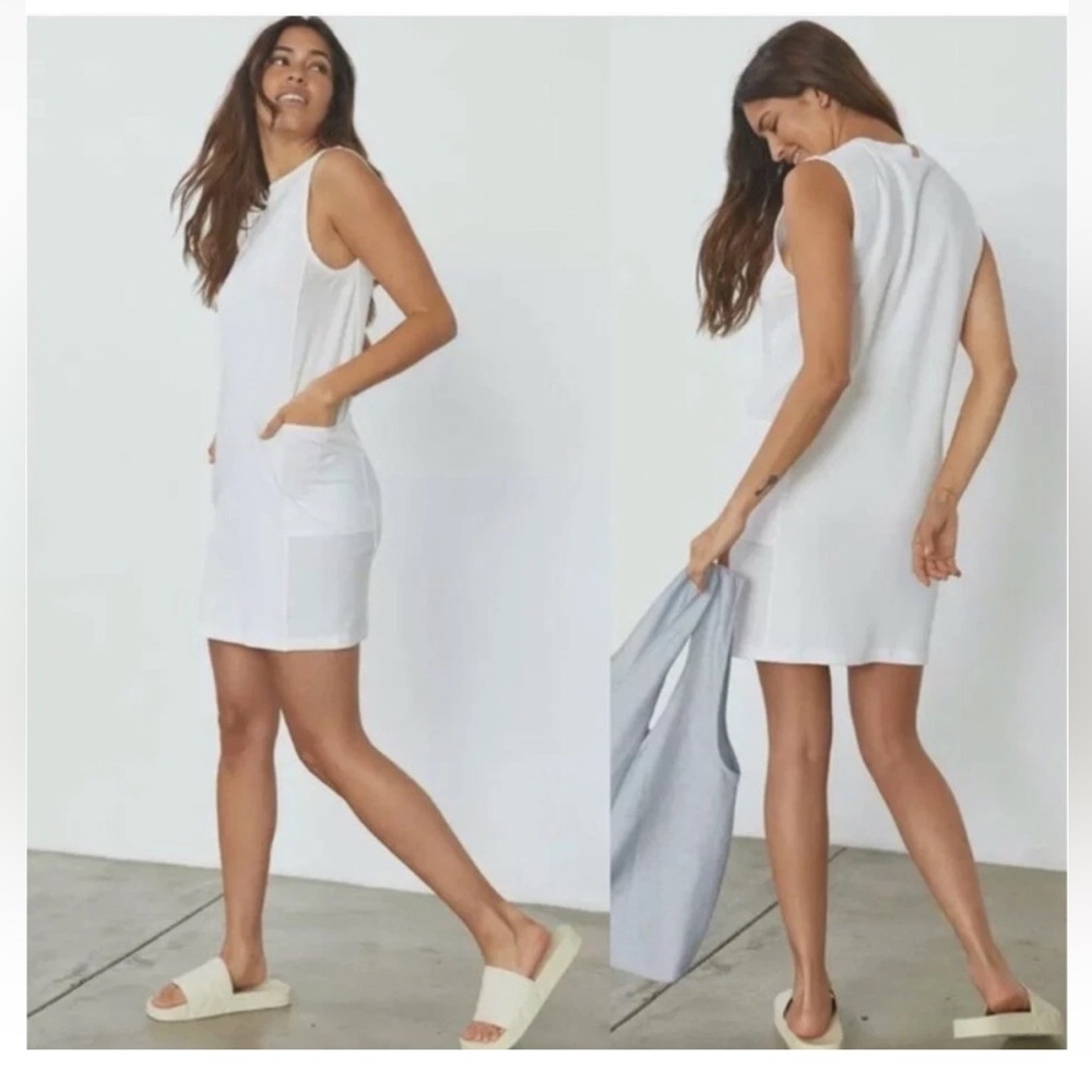 New LUNYA Cool paneled sleeveless short Mini T-shirt dress white Lounge Wear XL